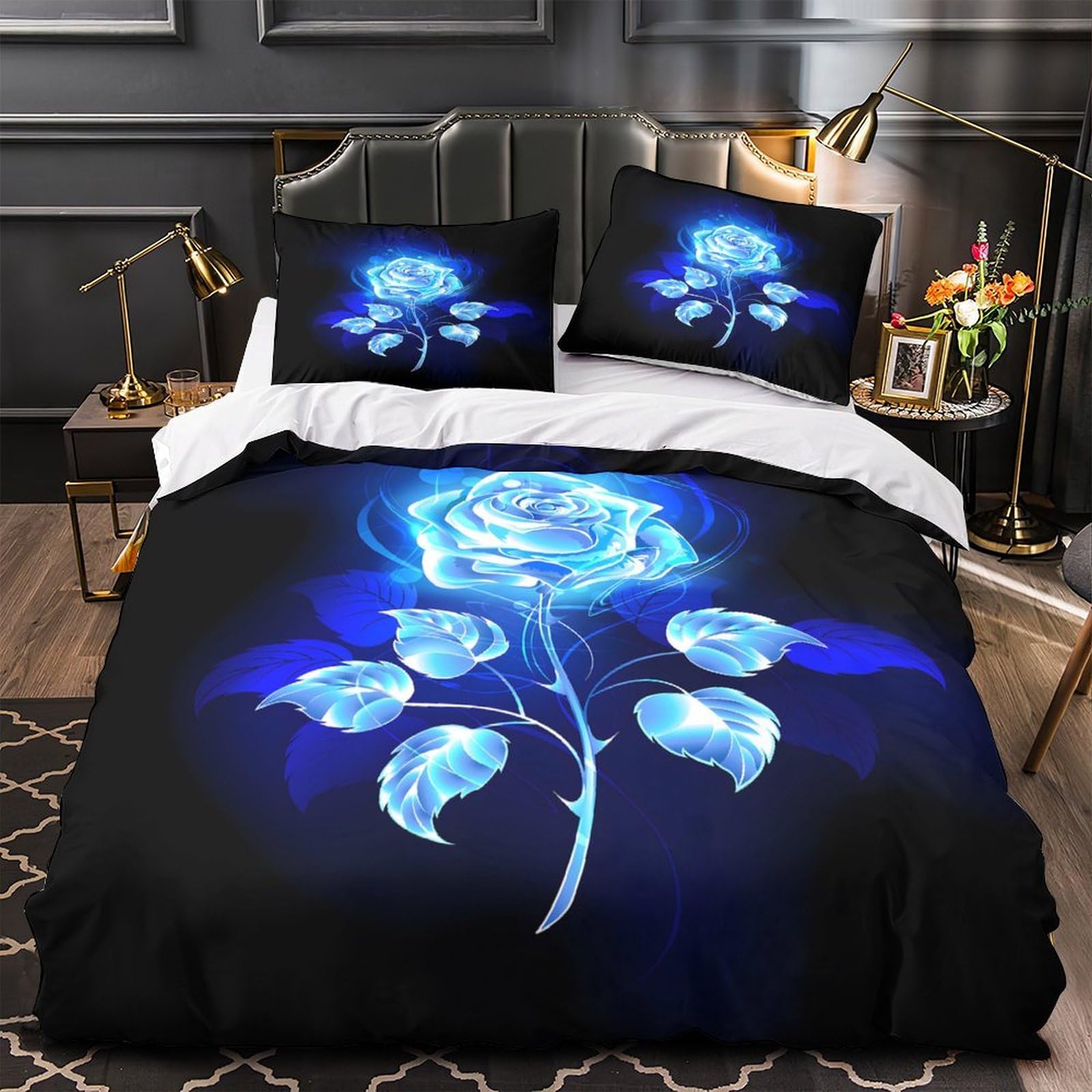 Parure de lit rose bleue 140x200 housse de couette single en microfibre