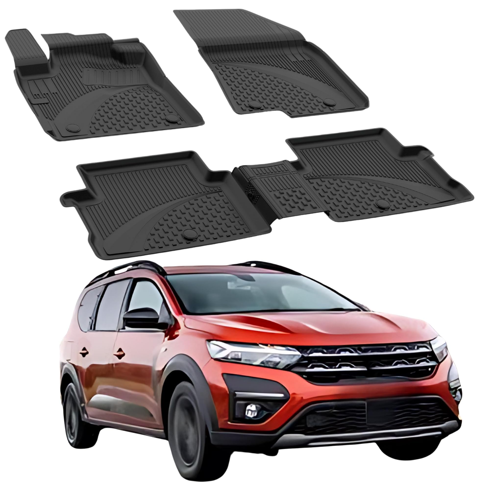 Alfombrillas de Coche compatibles con Dacia Jogger 2021-2026, 4.5D Premium TPE Goma Antideslizante, Alfombrillas de Goma Impermeable, Coche Negro