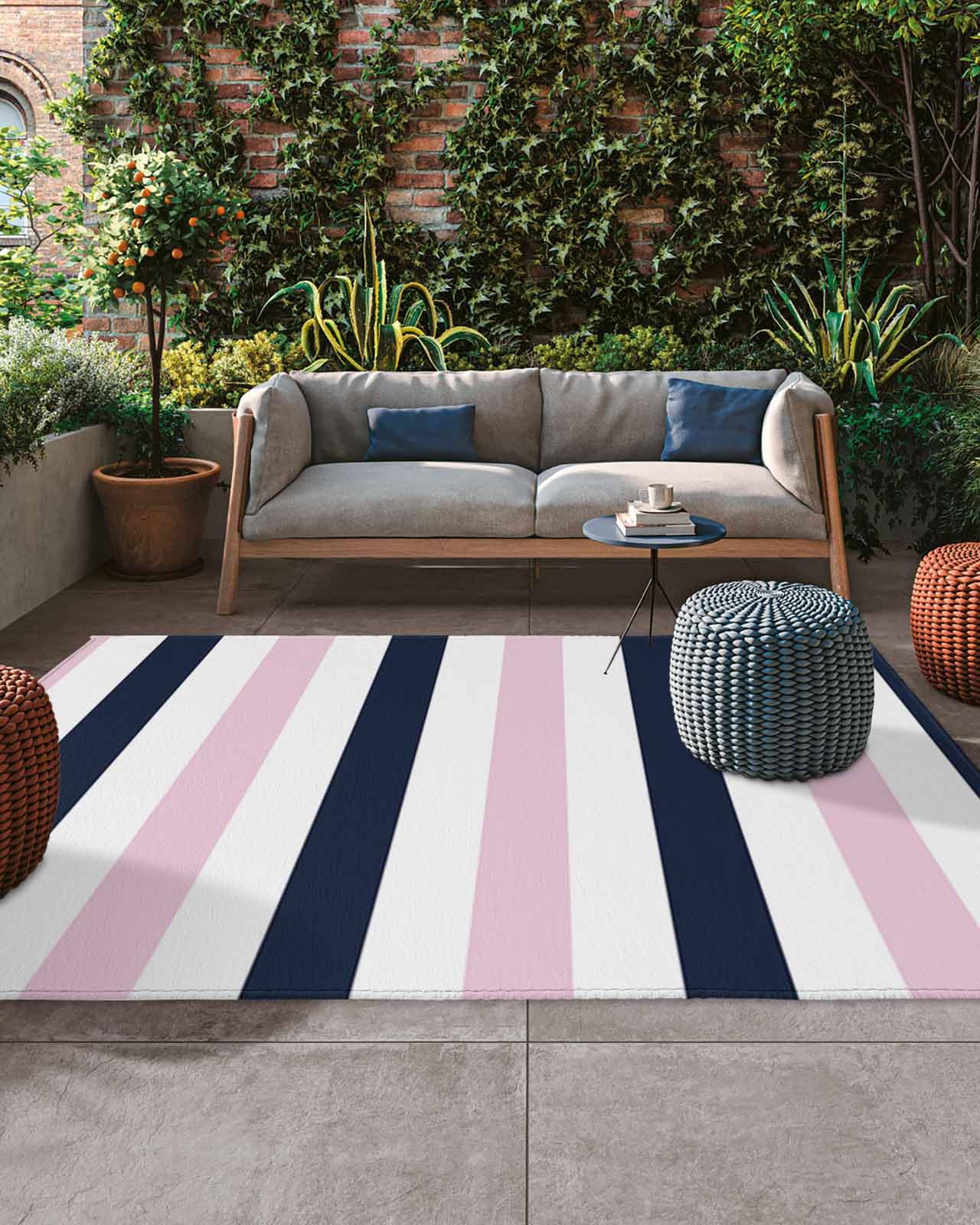 Amazon.com: ARTSHOWING Pink Navy Blue Striped Area Rug, 5' x 8