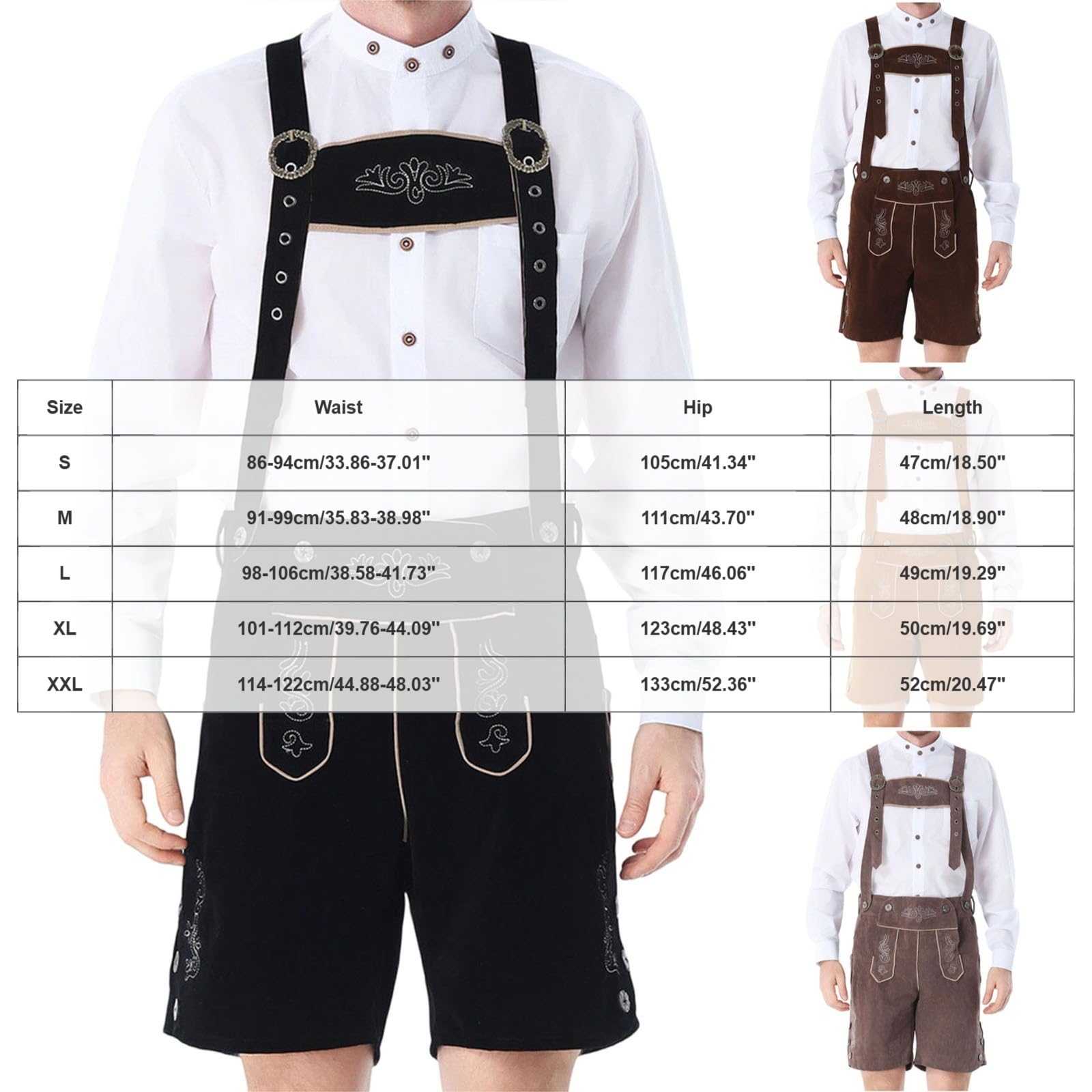 Lederhose Herren Kurz Elegante Trachtenlederhose mit Trägern, Trachten Kunstleder in Hirschleder Lederhosen Oktoberfest Outfit