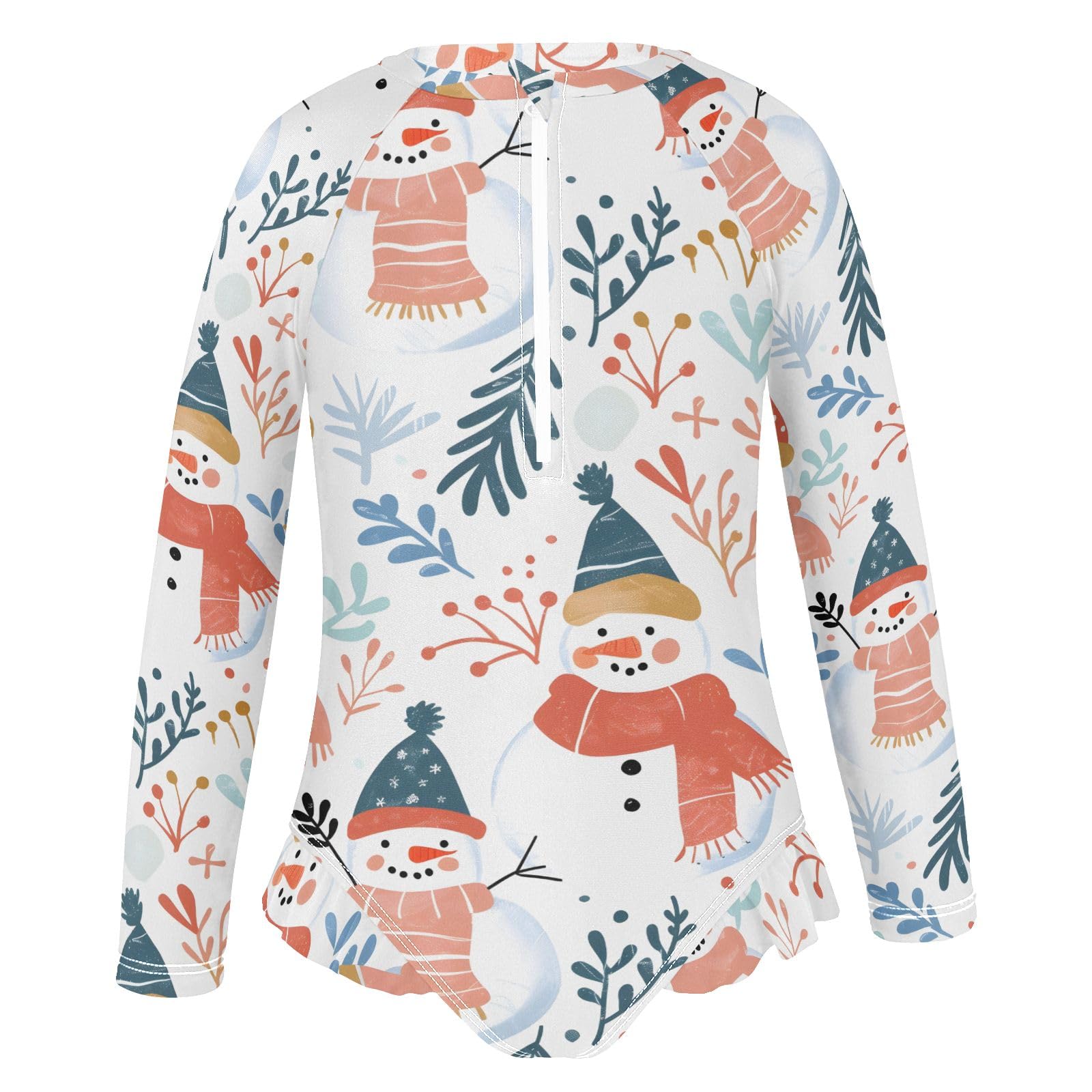 ALAZA Toddler Swimsuit Girl Bathing Suit Swimwear Rash Guard Snowman Cartoon Long Sleeve 3T