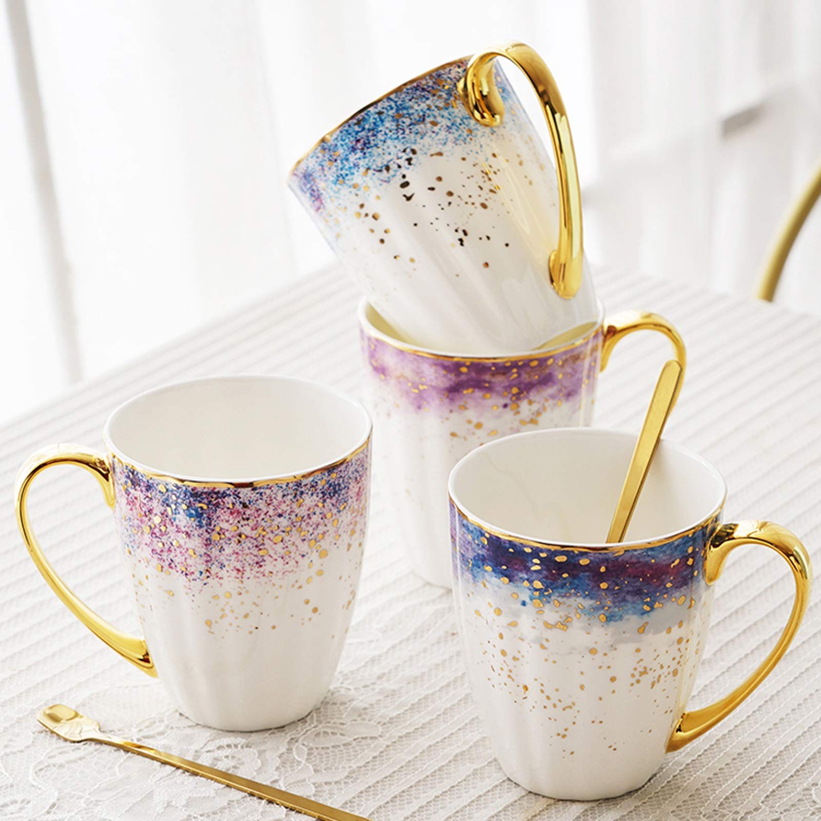 Generic Tazas de Café de Cerámica Tazas de Café de Cerámica de Gran Capacidad Tazas de Café de Cerámica Doméstica Tazas de Cuchara de Oficina 13,5 Onzas/Azul/400 Ml