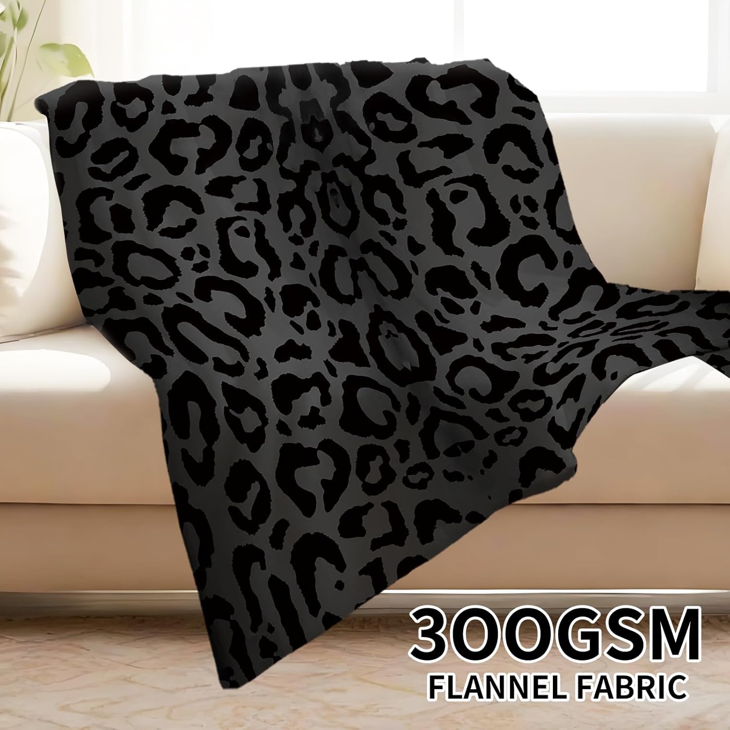 Throw Blanket for Couch, 300GSM Warm Soft Cozy Flannel Blanket, Cute Blanket for All Seasons Bedroom Home Decor Gifts, Cool Black Leopard 50x60 Inches - Image 5