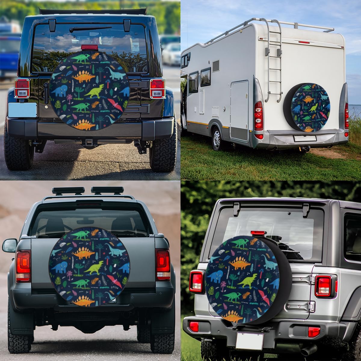 Serious Cartoon Dinosaurs Tire Covers Portable Spare Tire Cover Soft Durable Waterproof Dustproof Set of 4 Bags 16 Inches for Car Truck SUV Trailer Camper