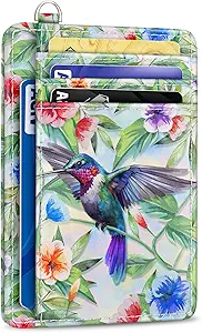 Credit Card Holder Slim Wallet, Hummingbird RFID Wallet Women Front Pocket Small Card Holder, Travel Funny Cute Thin Card Case ID Window PU Leather RFID Blocking Card Organizer Gifts Girls