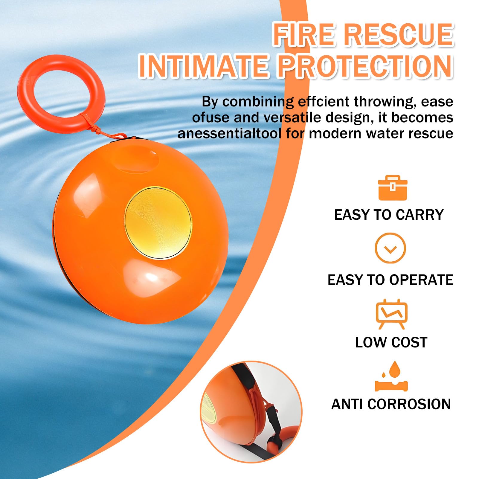 Hochleistungsfähige orange Rettungsscheibe – 40 m langes schwimmendes Wurfseil und Gummigriff, professionelles Wurfrettungsgerät für Ersthelfer und Outdoor-Abenteurer 1piece