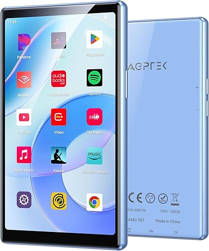 AGPTEK Reproductor MP3 de 5 '' 128GB con Bluetooth y WiFi, pantalla táctil T09 Andriod 13 Reproductor de música con Spotify, Audible, YouTube, hasta