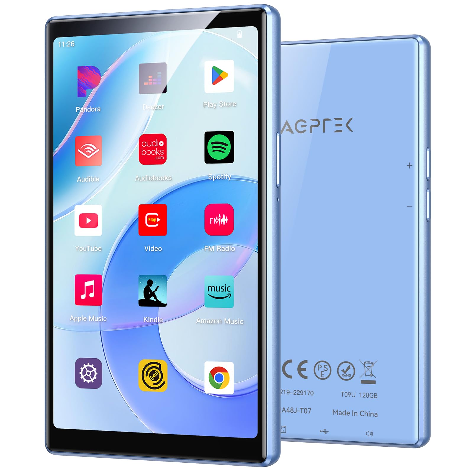 AGPTEK 5'' 128GB MP3 Player with Bluetooth and WiFi, T09 Touch Screen Andriod 13 Music Player with Spotify, Audible, YouTube, Up to 1TB(Blue)-picture-21
