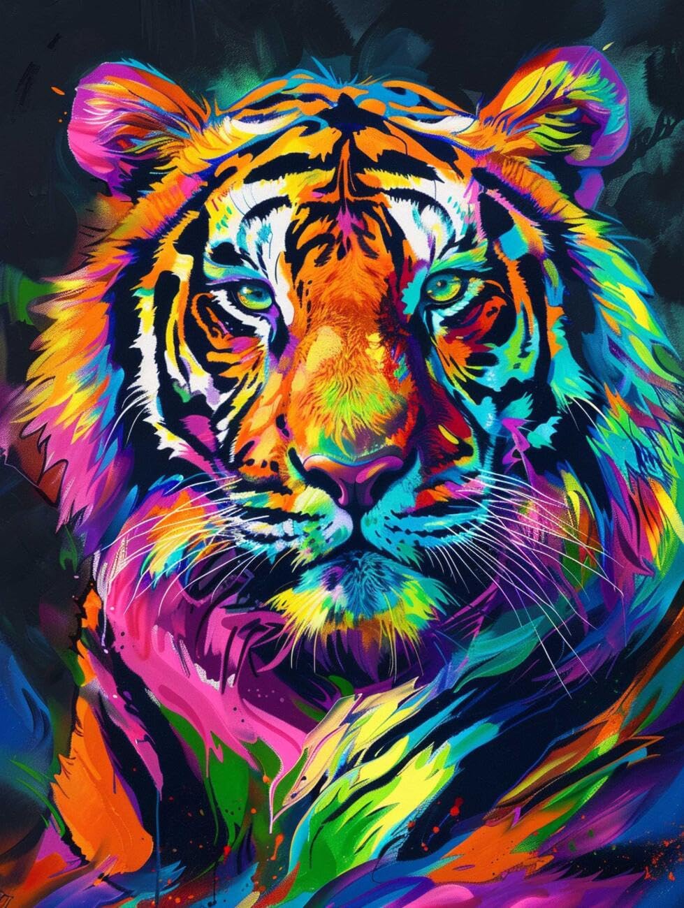 AMBATTERY Animal DIY Bead Cross Stitch Kits Fantasy Tiger Bead Embroidery Kit for Adults Needlepoint Tapestry Set Beaded Stitching 60x80cm