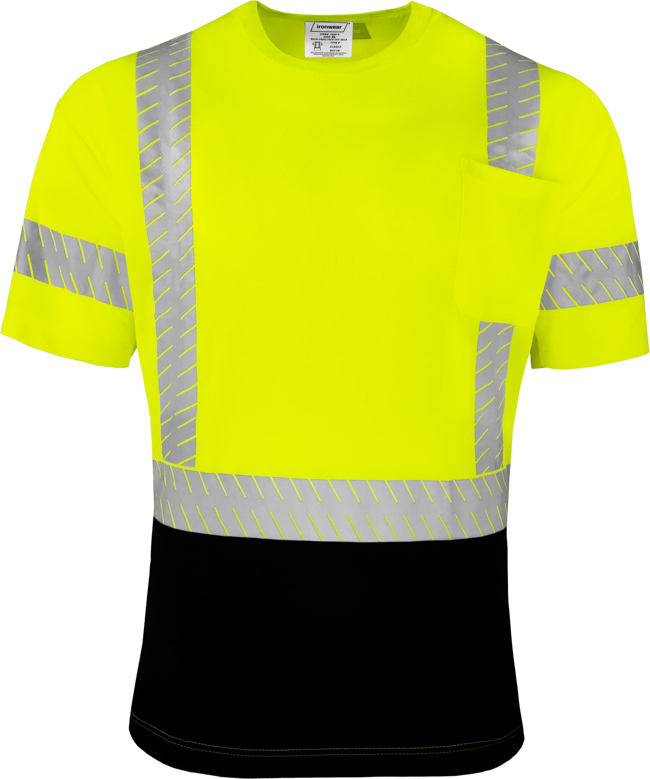 Ironwear 1840 Class 3 Hi-Vis Two-Toned Heat Transferred Reflective Tape Short Sleeve Safety Crew Neck T-Shirt | Black Bottom