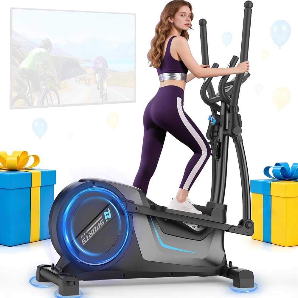 Neezee Vélo Elliptique Magnétique,Resistance 16 Niveaux,Roue d'Inertie 8kg