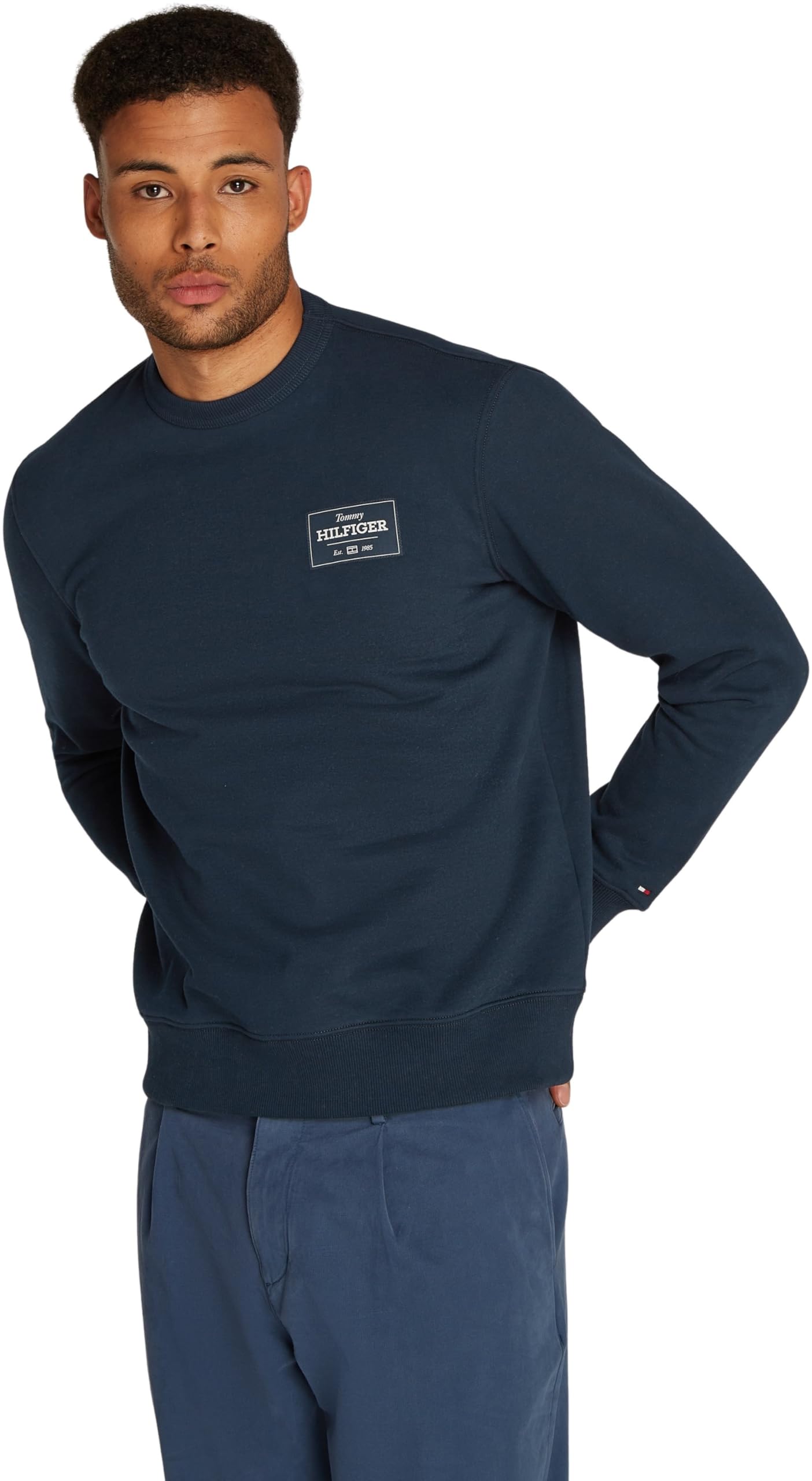 Tommy Hilfiger Herren Sweatshirt Monotype Label Rundhalsausschnitt, Blau (Night Sky), M