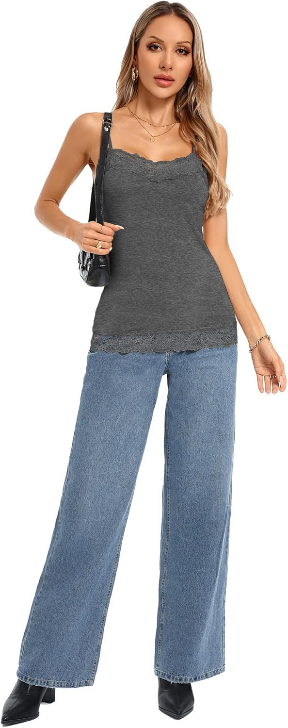 Kate Kasin Women's Adjustable Spaghetti Strap Lace Trim Cami Tunic Tank Top 3PACK - Image 8