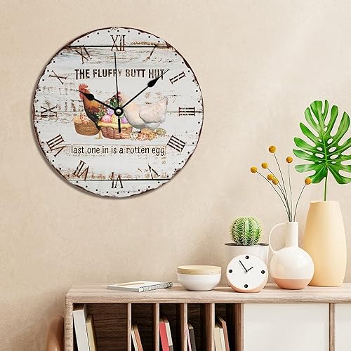 Miniatura 4 de Reloj de gallina con diseño de gallina de granja, con diseño de gallinero, funciona con pilas, reloj silencioso de PVC para pared, para el hogar,