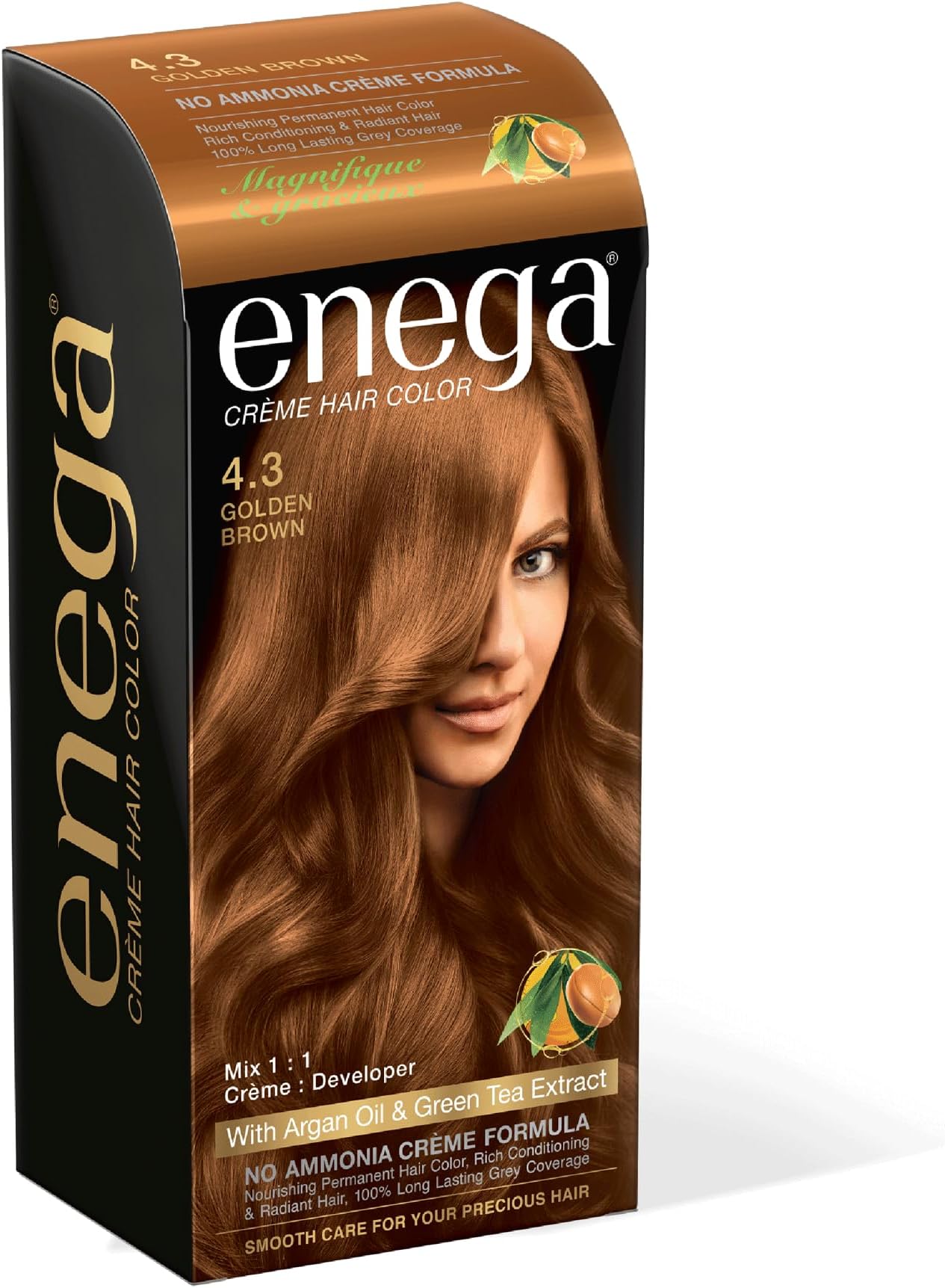 No Ammonia Grey Coverage Long Lasting Creme Hair Color with Argan Oil & Green Tea Extract - Pack of 1(150 ML) (Golden Brown)