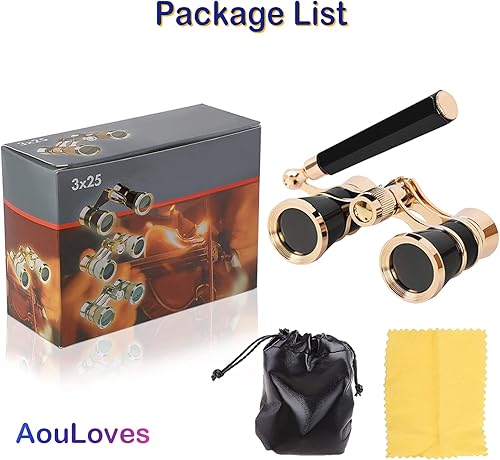 Miniatura 5 de AouloveS Prismáticos para gafas de ópera, binoculares de 3 x 25 pulgadas, anteojos de teatro, mini binoculares compactos con mango ajustable para