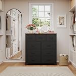 Somdot Dresser pour chambre avec 9 Tiroirs,Chest of Tiroirs avec plateau en bois,Dressing de chambre en tissu avec tiroirs de rangement pour le salon,Fermière,Entrée,Brun rustique noir
