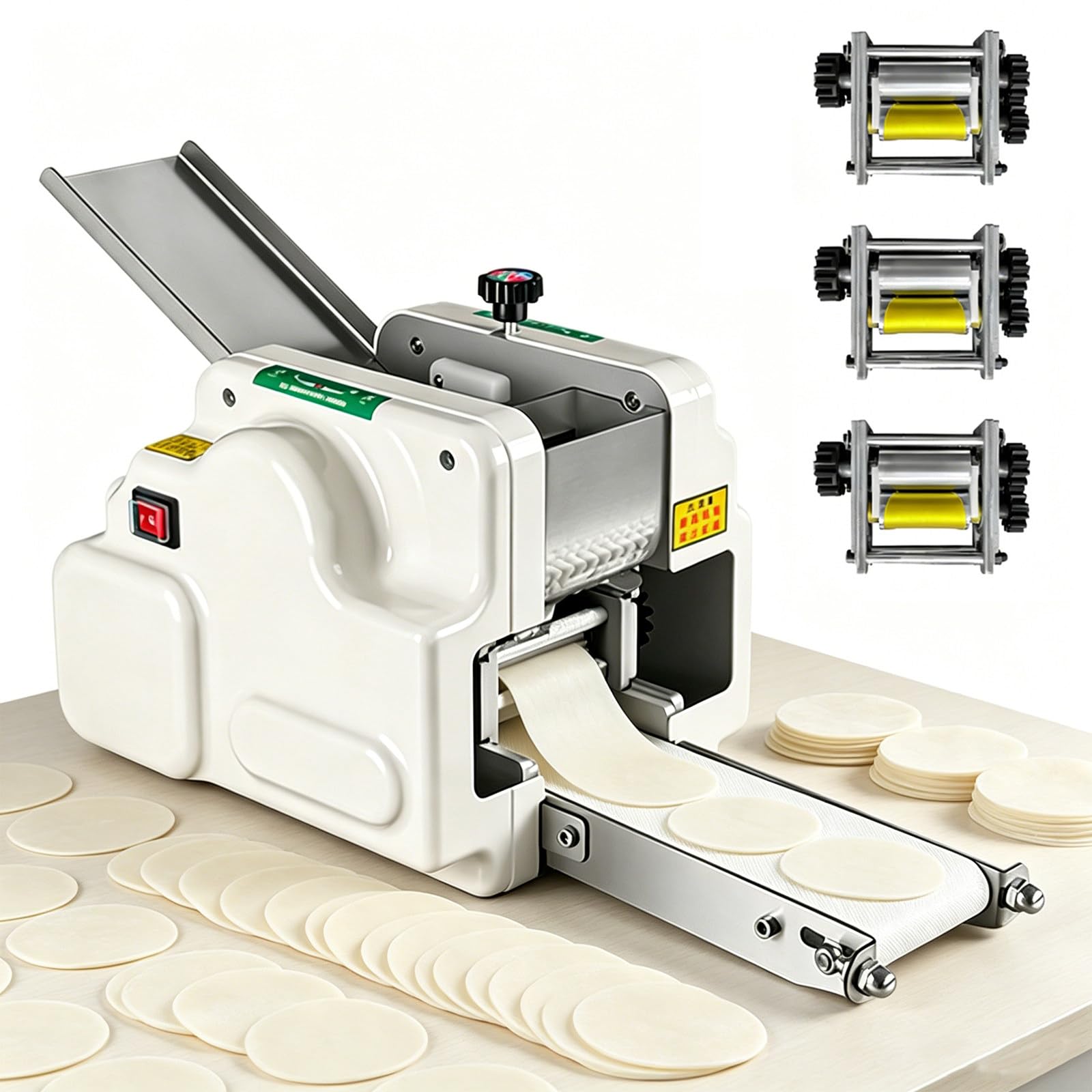 GwlThixion Commercial Electric Dumpling Skin Maker, Automatic Dumpling Skin Processing Machine, Detachable Easy Clean Dumpling Skin Machine, for Wonton Siu Mai Potsticker Skins White-+3
