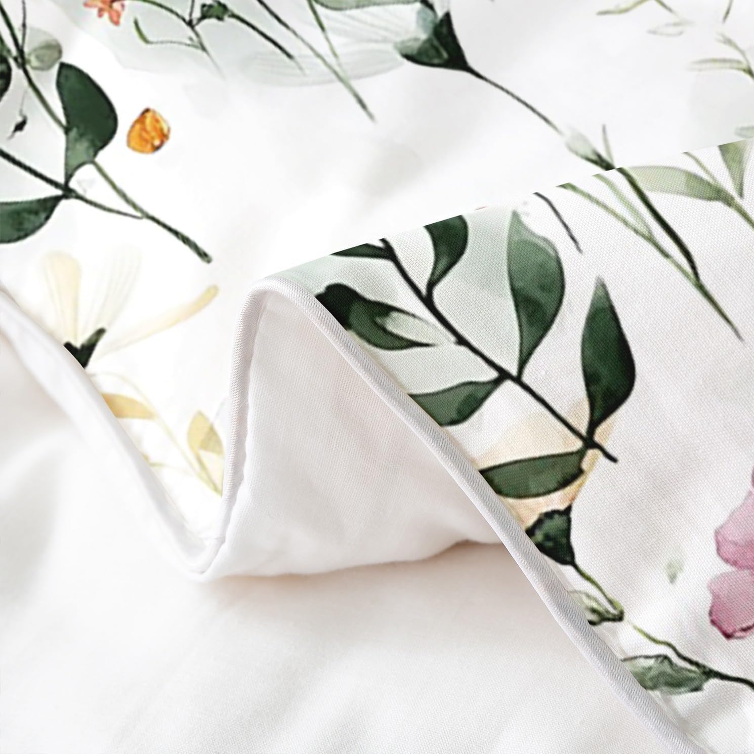 jejeloiu Red Blue Floral 100% Cotton Duvet Cover King Size Kids Botanical Flower Comforter Cover Set Boys Girls Blossom Flowers Bedding Set Garden Plants Bedspread Cover Natural Theme Quilt Cover