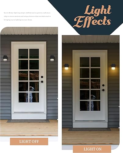 Miniatura 10 de Ken & Ricky Lámpara de pared para exteriores, lámpara exterior negra, moderna lámpara de pared al aire libre con vidrio sembrado para porche, patio,