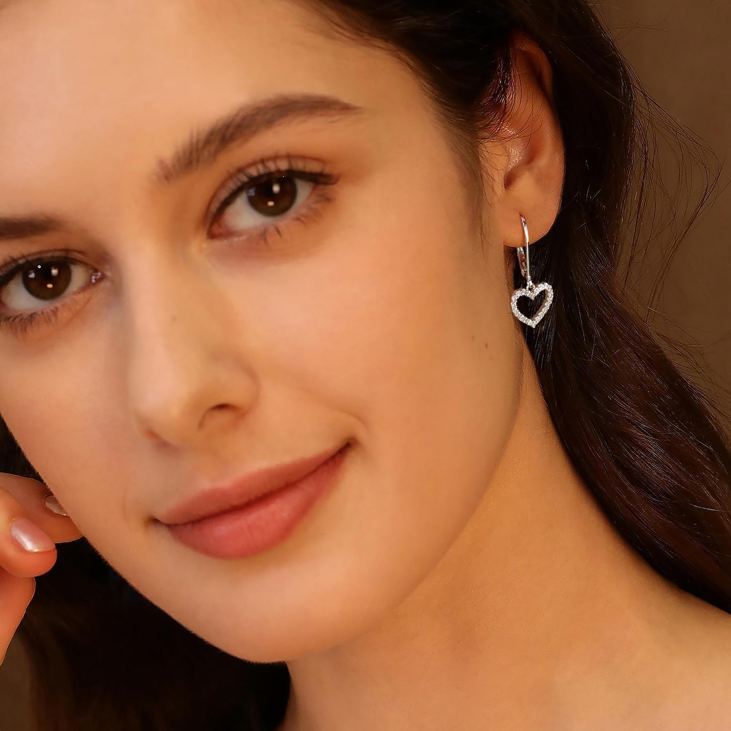 14K Gold Earring Heart Bar Flower Earrings for Women Gold Silver Heart Leverback Drop Earrings - Image 3