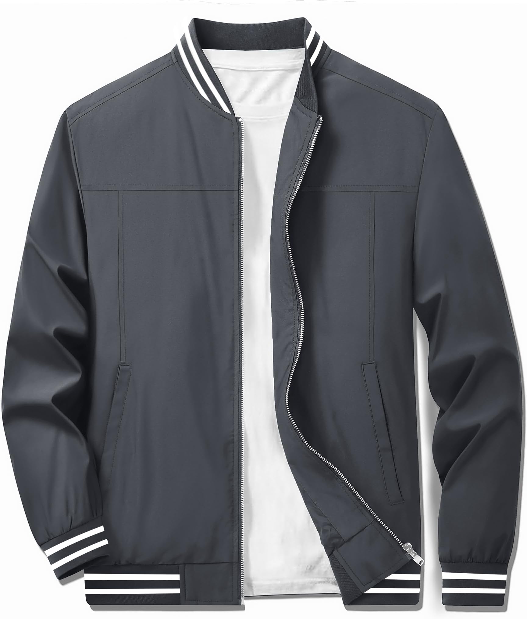 TACVASENMen's Lightweight Jacket Casual Spring Fall Windbreaker Bomber Zip Up Coat With Pocket