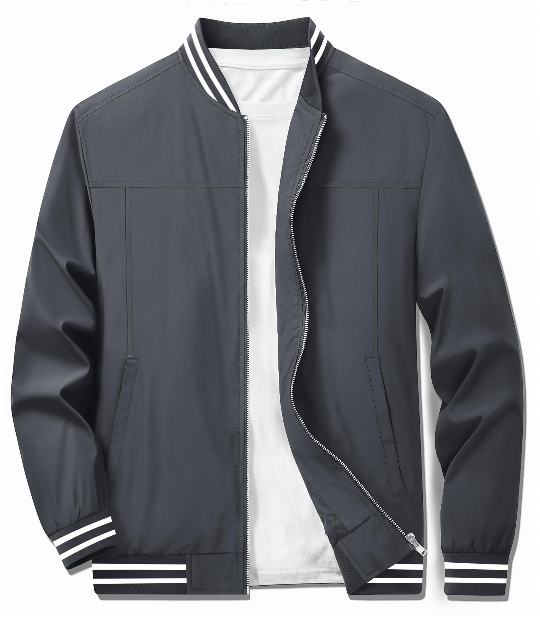 TACVASENMen's Lightweight Jacket Casual Spring Fall Windbreaker Bomber Zip Up Coat With Pocket