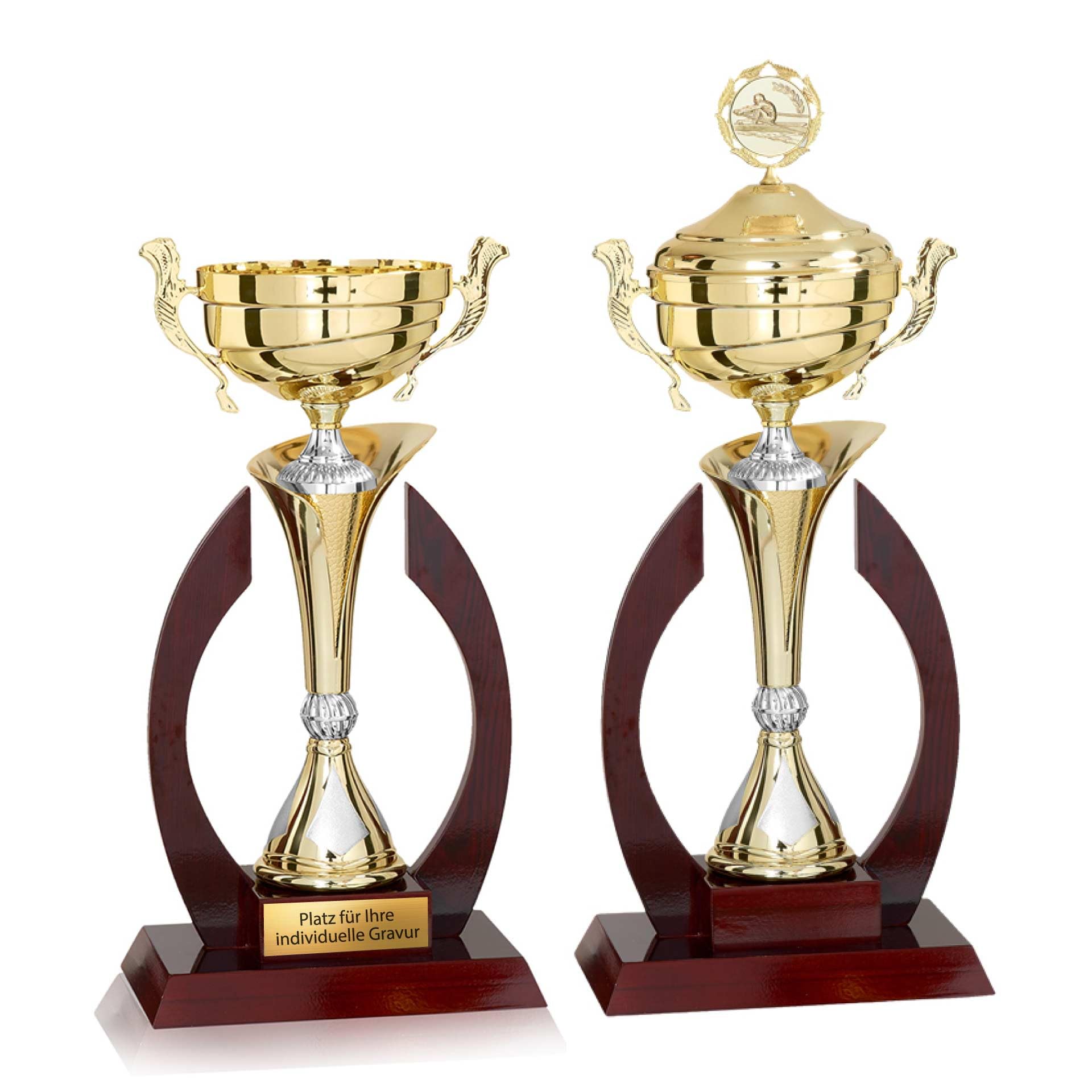 · XL Premium Pokal Cayden Gold/Silber/Holz · ausgefallener Cup Pokal mit Deckel 52cm / ohne Deckel 42cm · Holzpokal · Pokal personalisierbar ·