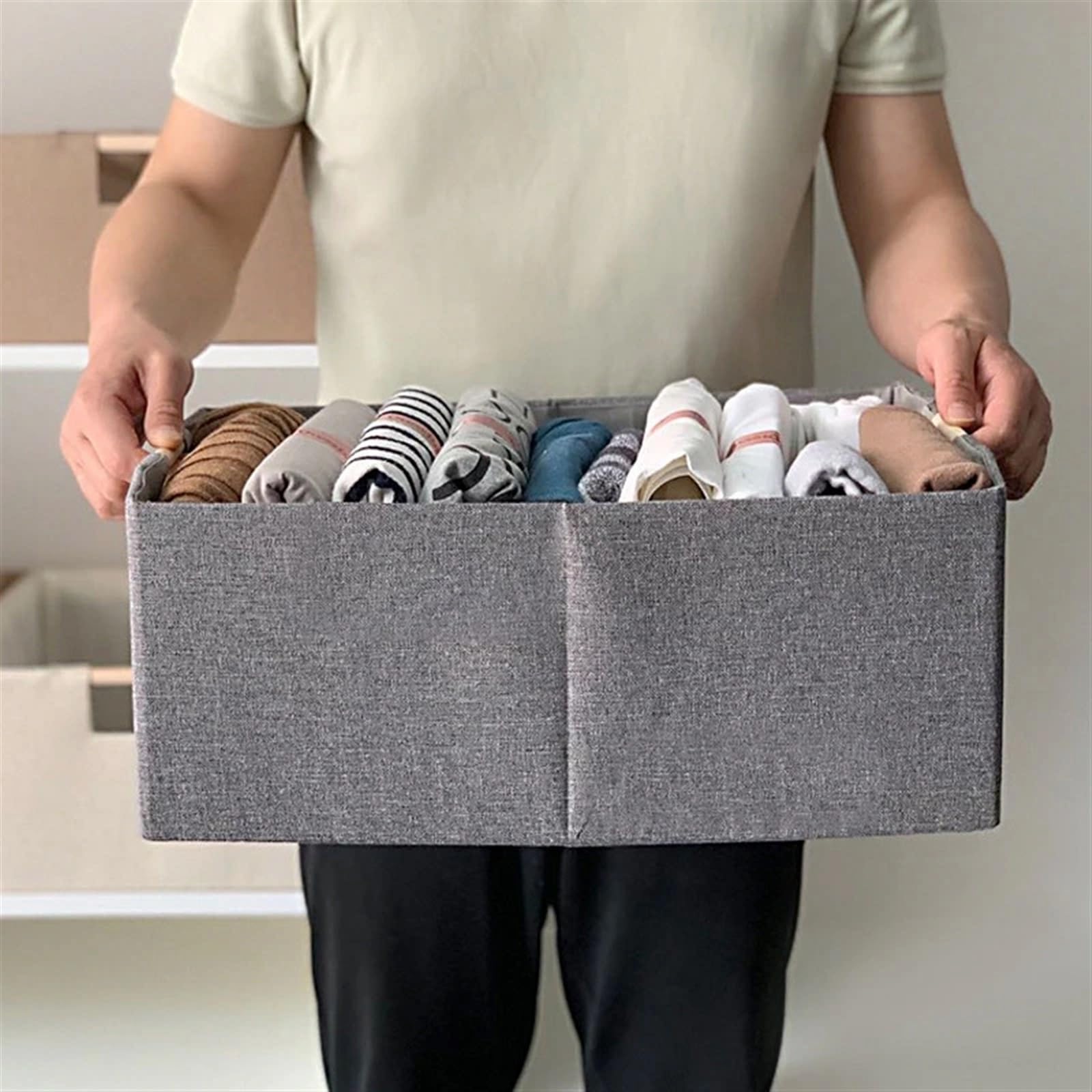 Caja de almacenamiento plegable Caja de almacenamiento de escritorio plegable, cesta de almacenamiento de ropa interior con asa, organizador de, decoración del hogar(Khaki,34X23 X13cm)