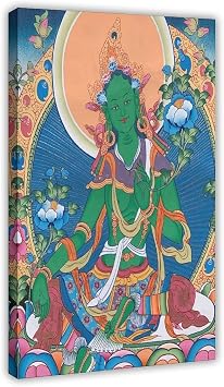 Mother Goddess Green Tara Tibetan Thangka Canvas Poster Wall Art Prints Room Aesthetic Murals Bedroom And Living Decorations Frame 12x18inch