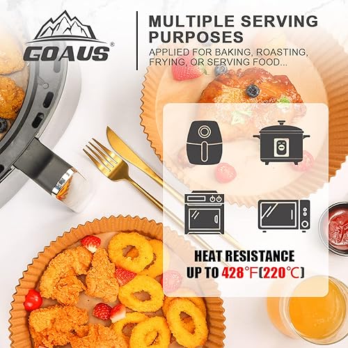 Miniatura 6 de GOAUS Freidora de aire, 100 forros de papel redondos desechables extra grandes para cesta de 8 cuartos de galón o superior, papel pergamino