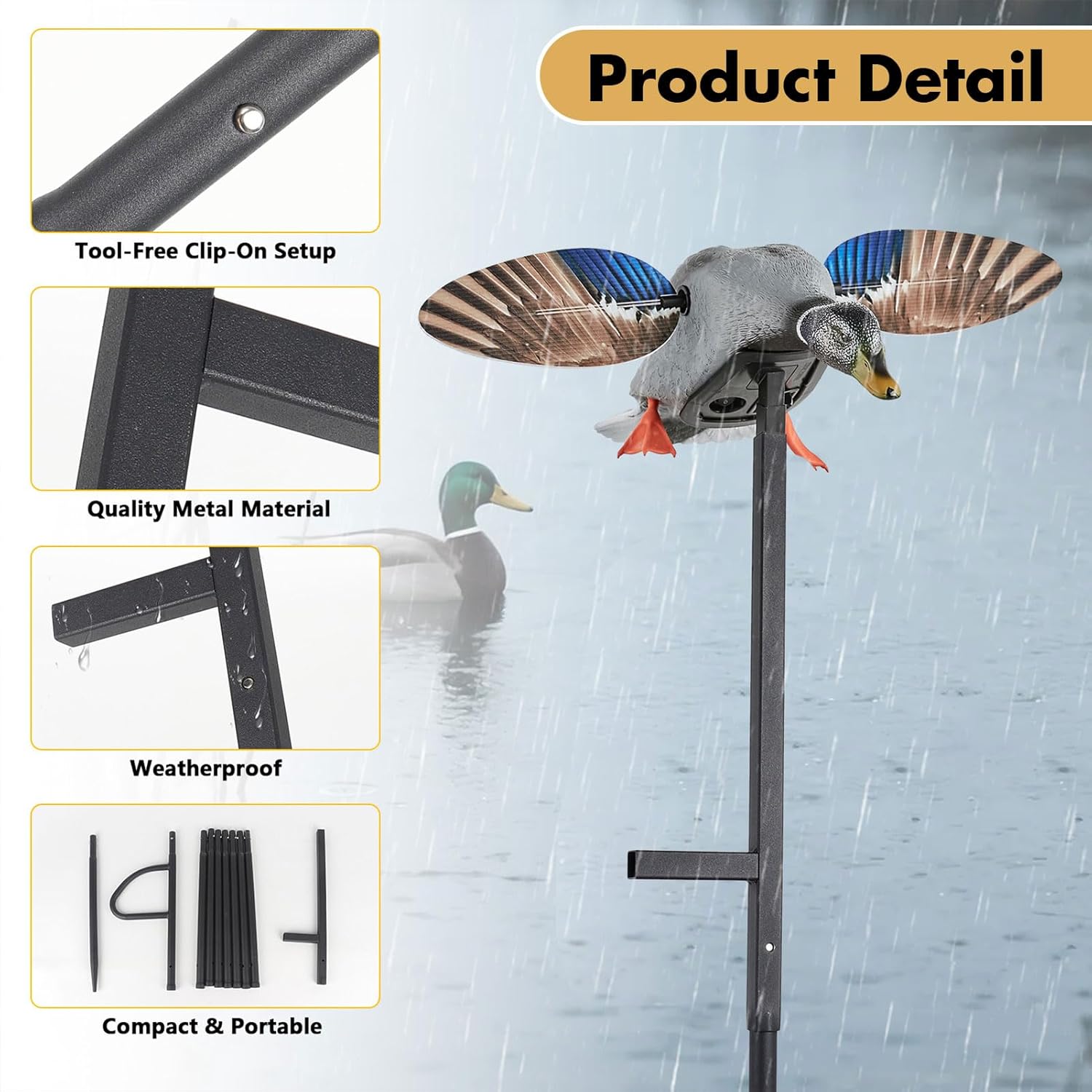 11.3 FT Mallard Duck Decoys Extension Pole,Outdoor Duck Decoy Stand Hunting Pole Works with Spinning Wing Decoys,Ducks Hunting Accessories(Duck Decoy Not Included)