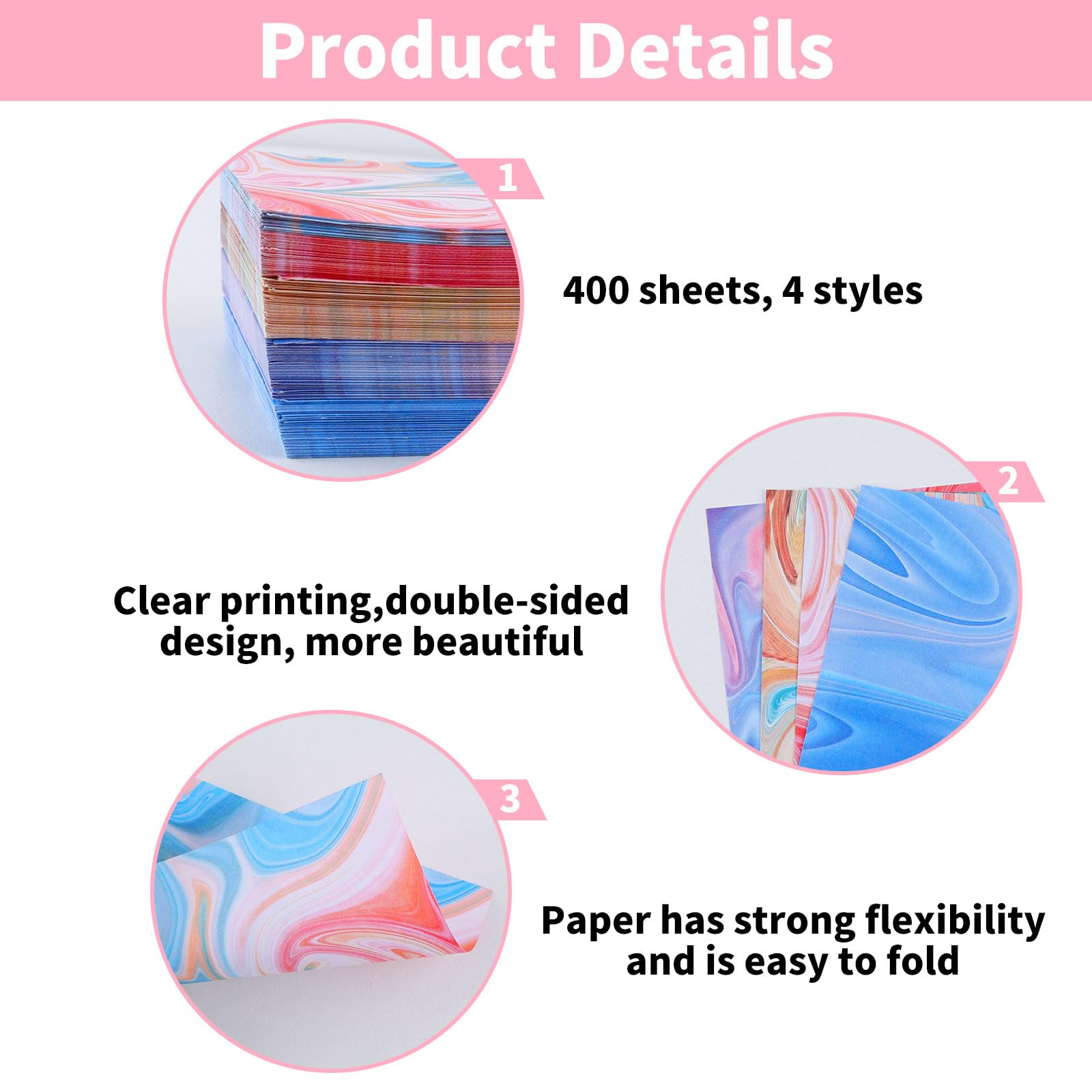 Papel Origami para Niños, 400 Gradiente Cuadrados Cartulinas Colores de Doble Cara 4 Bonitos Diseños Diferentes, 9,5 x 9,5 cm Papiroflexia para Niños Proyectos de Manualidades Escolares