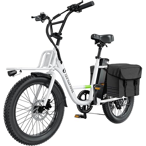 isinwheel U7 E Bike for Adults Electric Bike with Dual Cargo Rack, 48V 1000W Peak Ebikes for Adults, 7 Speed Gear, 20mph Step Thru Cruiser Electric Bicycles, 20" × 3“ Fat Tire Ebike