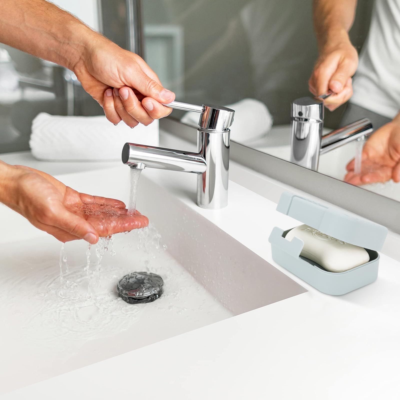 RETON Reise-Seifendose, 4 Stück – Wasserdicht, Mit Deckel, Für Seife & Festes Shampoo (blau/rosa)