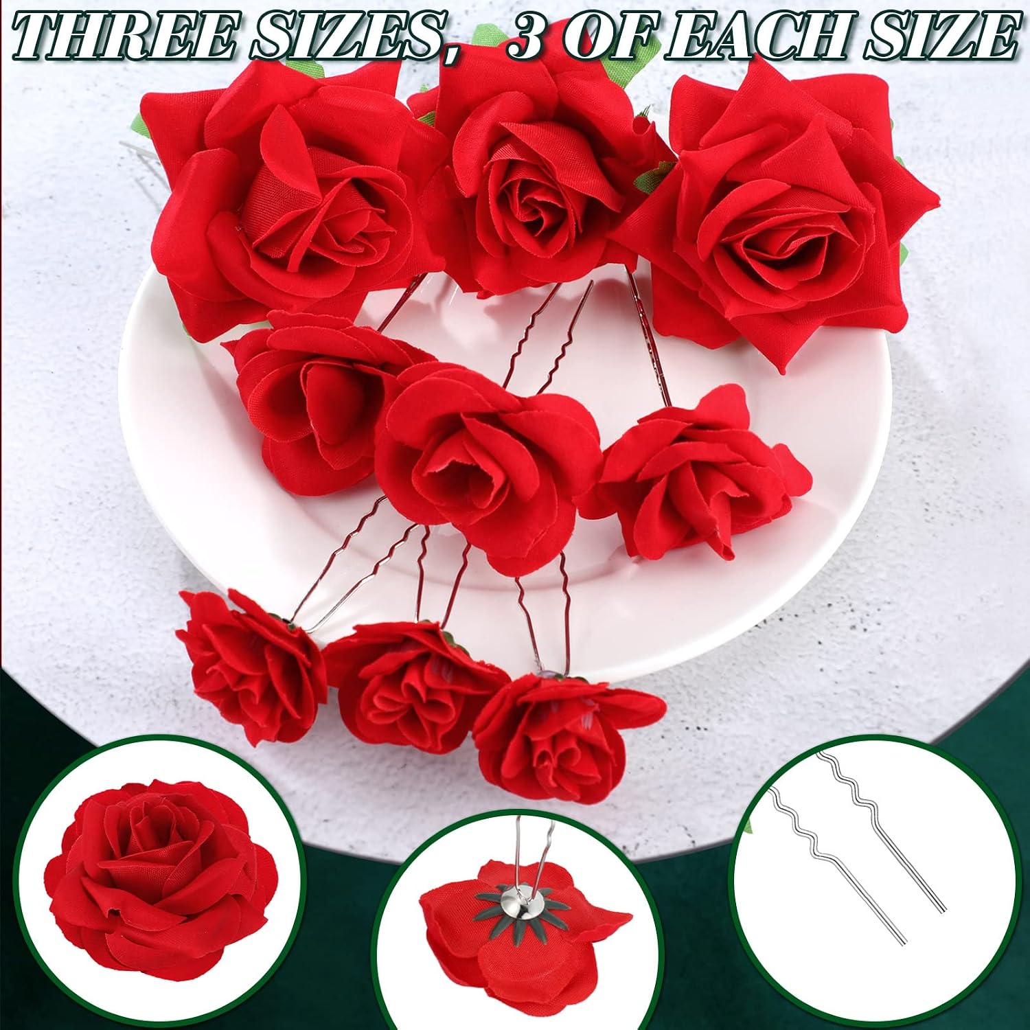 BBTO 12 Pcs Rose Hair Clip Mexican Hair Accessories for Flamenco Dancer Women Mexican Flowers Bridal Christmas Flower Clips for Holiday Wedding Dance Birthday Bridesmaid(Red)