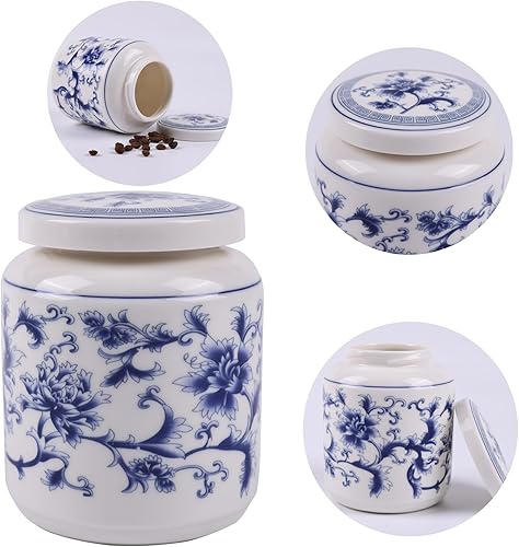 Miniatura 3 de Tarro de jengibre de porcelana tradicional chinoiserie azul y blanco de 4.61 pulgadas de alto con tapa giratoria. Botes de cocina de cerámica y