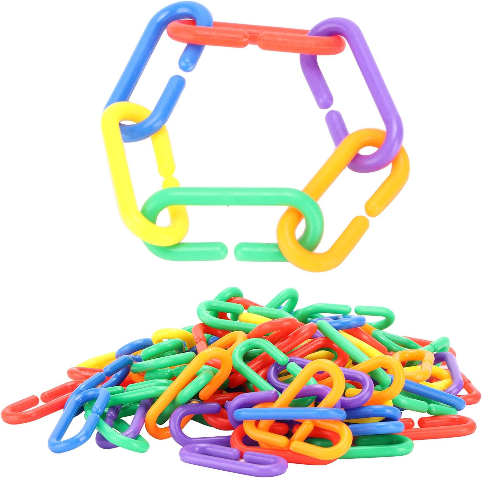100pcs Rainbow C Clips Plastic Chain Links, Plastic C Clips Hooks Chain Links Bird Swing Climbing Chain Cage Toy Clips DIY Swing Climbing Cage Toys for Bird Parrot Hamster