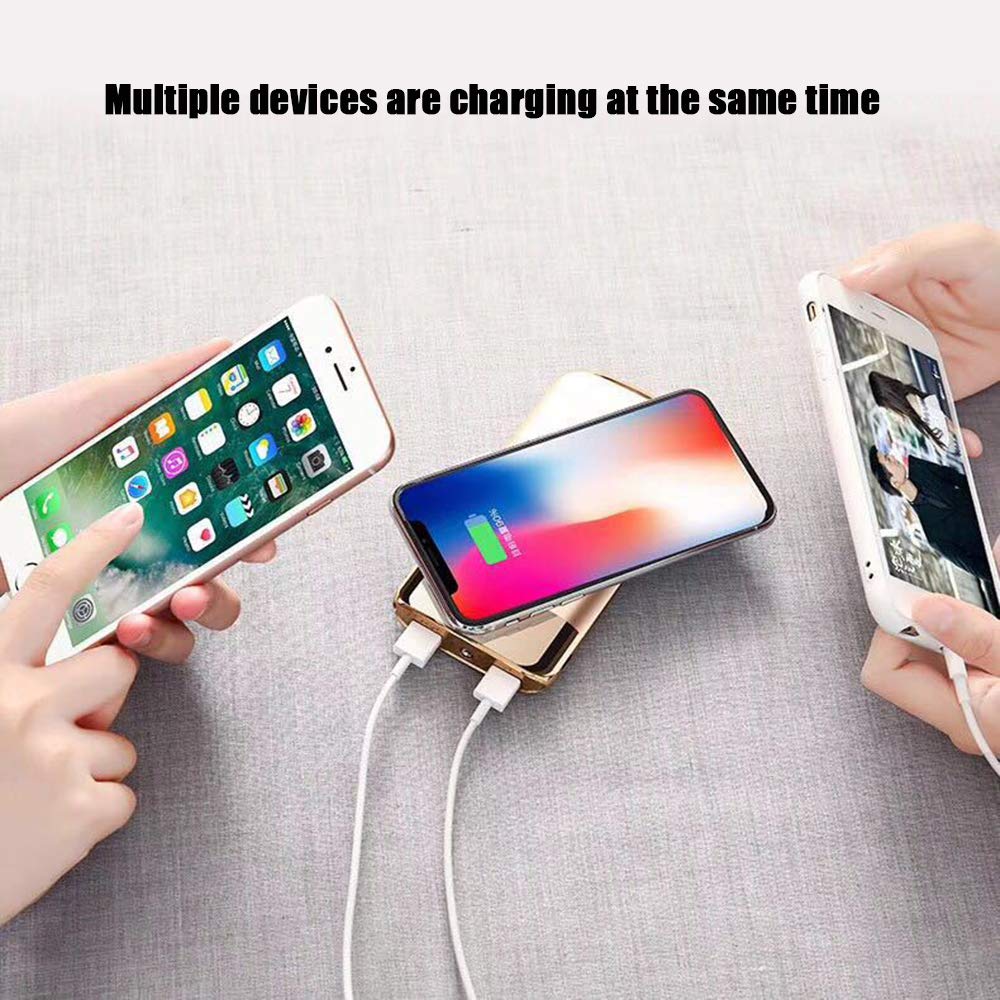 Caricatore Wireless Power Bank 10000mAh Batteria Esterna Caricabatterie Portatile con Display Elettrolitico Digitale e 3 Porte USB per Tutti Gli Smartphone, a ltri dispositivi USB, Pink