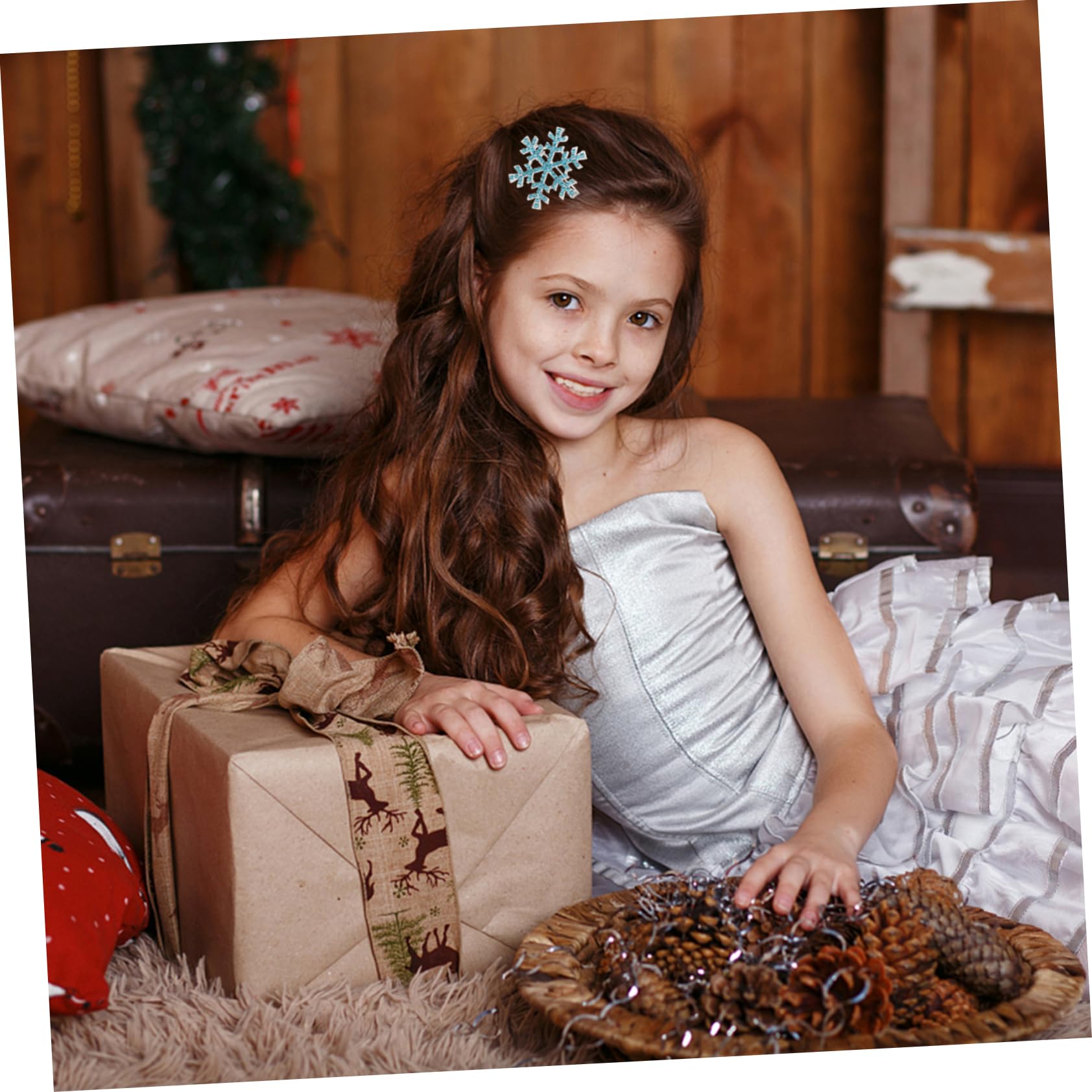 minkissy 6Pcs Snowflake Hair Clips for Sparkly Ribbon Barrettes with Designs for Hair Accessories Durable Clips for All Hair Types