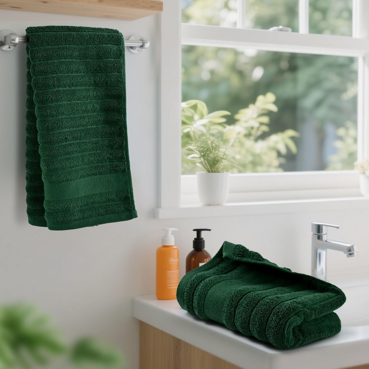 Jacquotha Confezione da 4 asciugamani (verde foresta) a coste - Cucina e bagno