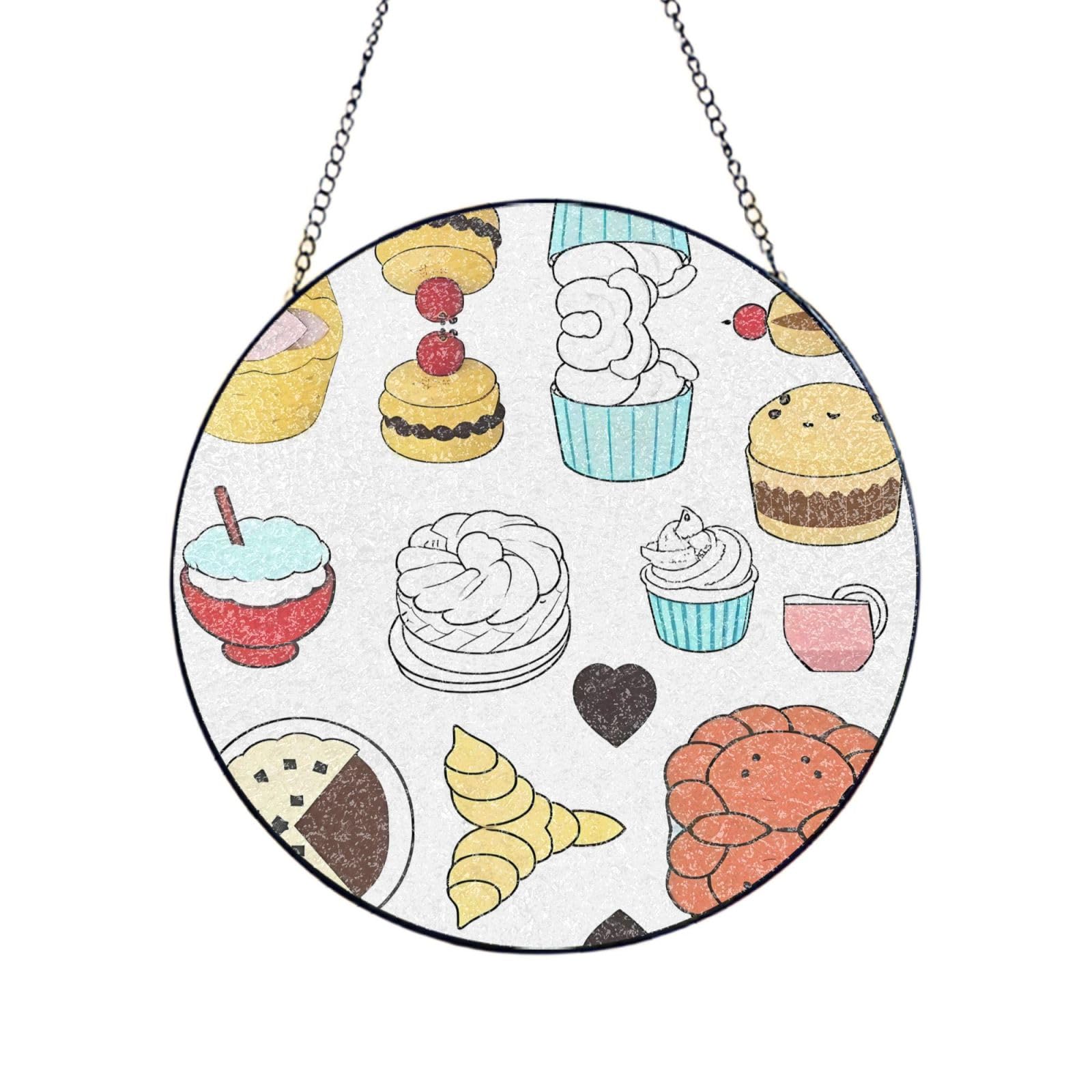 Phayah Cupcake Print Stained Glass Window Hanging Sun Catchers Decoration Mother'S Day Birthday Gifts For Home Garden Porch 4in（10cm）