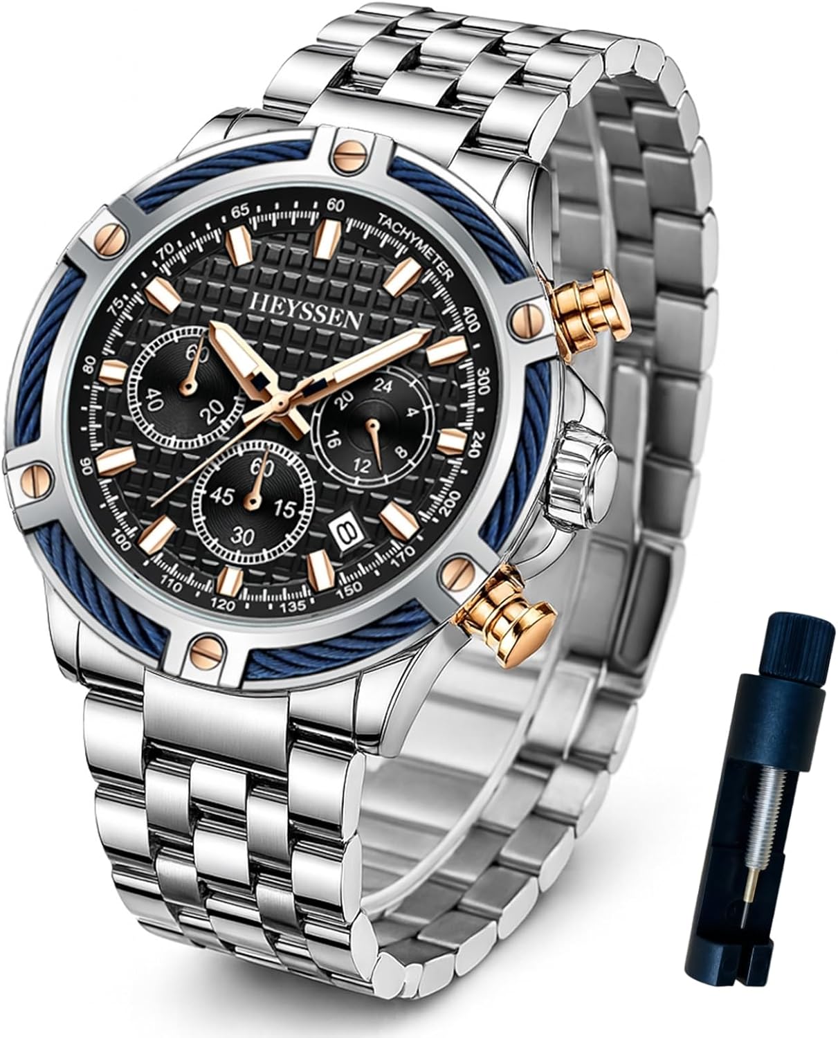 Chronograph Watches for Men Stainless Steel Band Sport Luminou Dial Chronograph Waterproof Watch with Timer & Birthday Gifts for Men