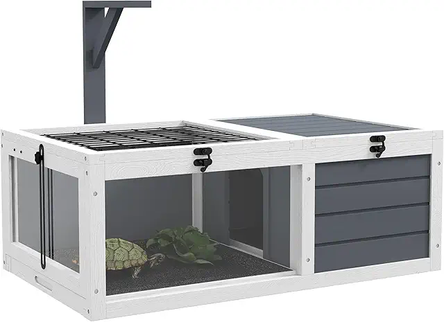 PawHut Grey Tortoise House with Lamp Holder & Pull-Out Trays - Turtle Terrarium