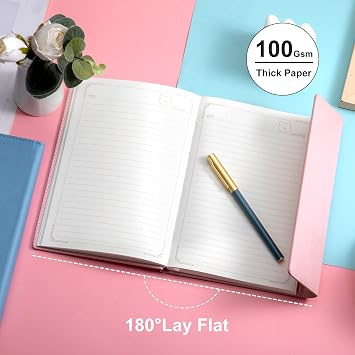 MINICAGIE Magnetic Journal for Women and Girls, A5 Leather Hardcover Journaling Notebook, 224 Pages 100 Gsm Thick Paper Lined Mood Tracker Journals for Writing, 5.7x8.3 In, Pink