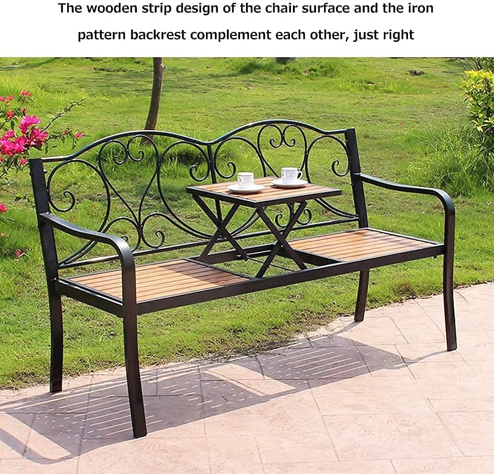 59in Park Terrace Bench Cast Iron Garden Bench, Weatherproof Outdoor Lounge Bench with Adjustable Middle Table, 2-Seater (Color : A) (A)