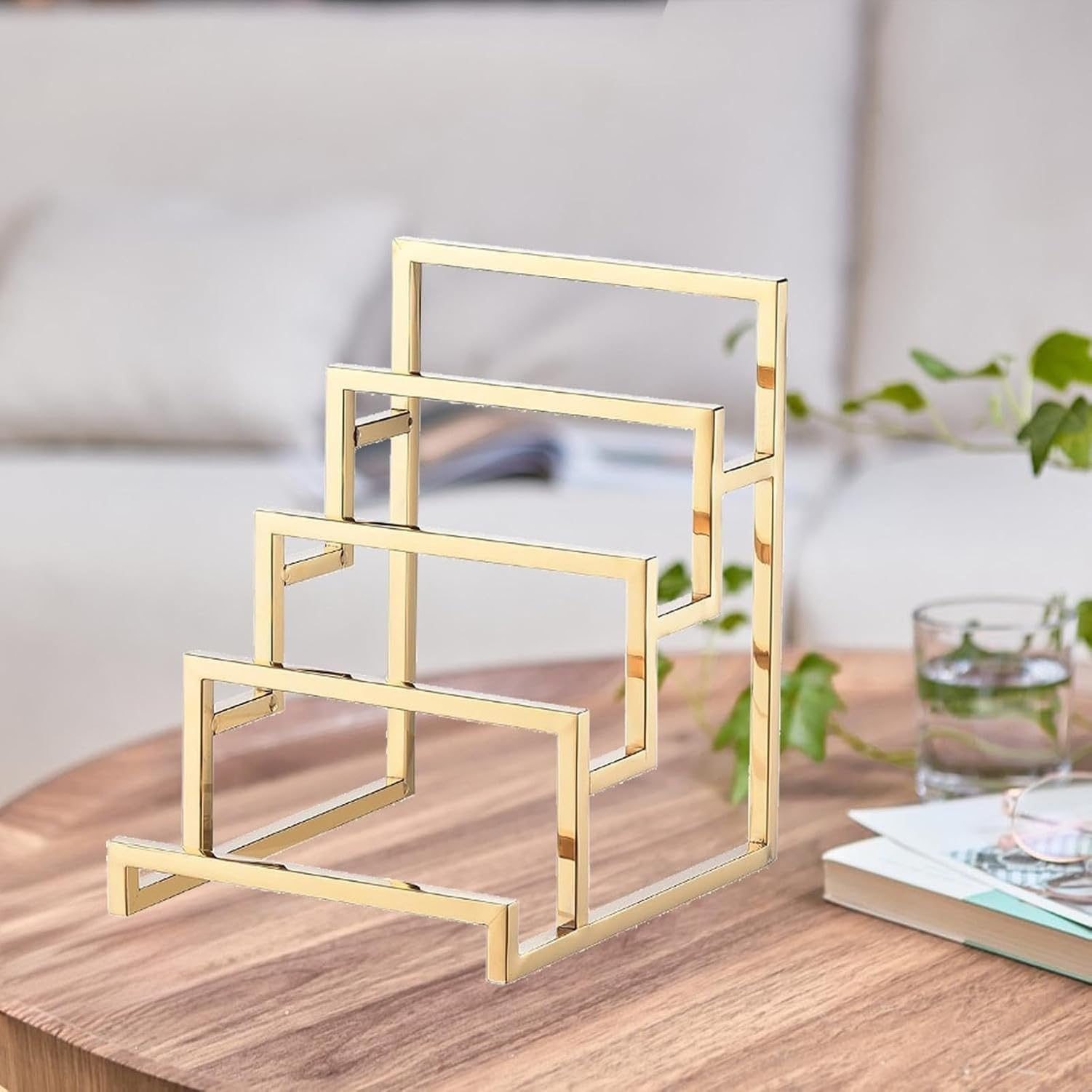 Portafoglio Portaborse Metallico, Multifunzionale per Borse a Tracolla e Pochette, Rastrelliera per Borse da Appoggio a Casa, Golden, 15x18x20cm
