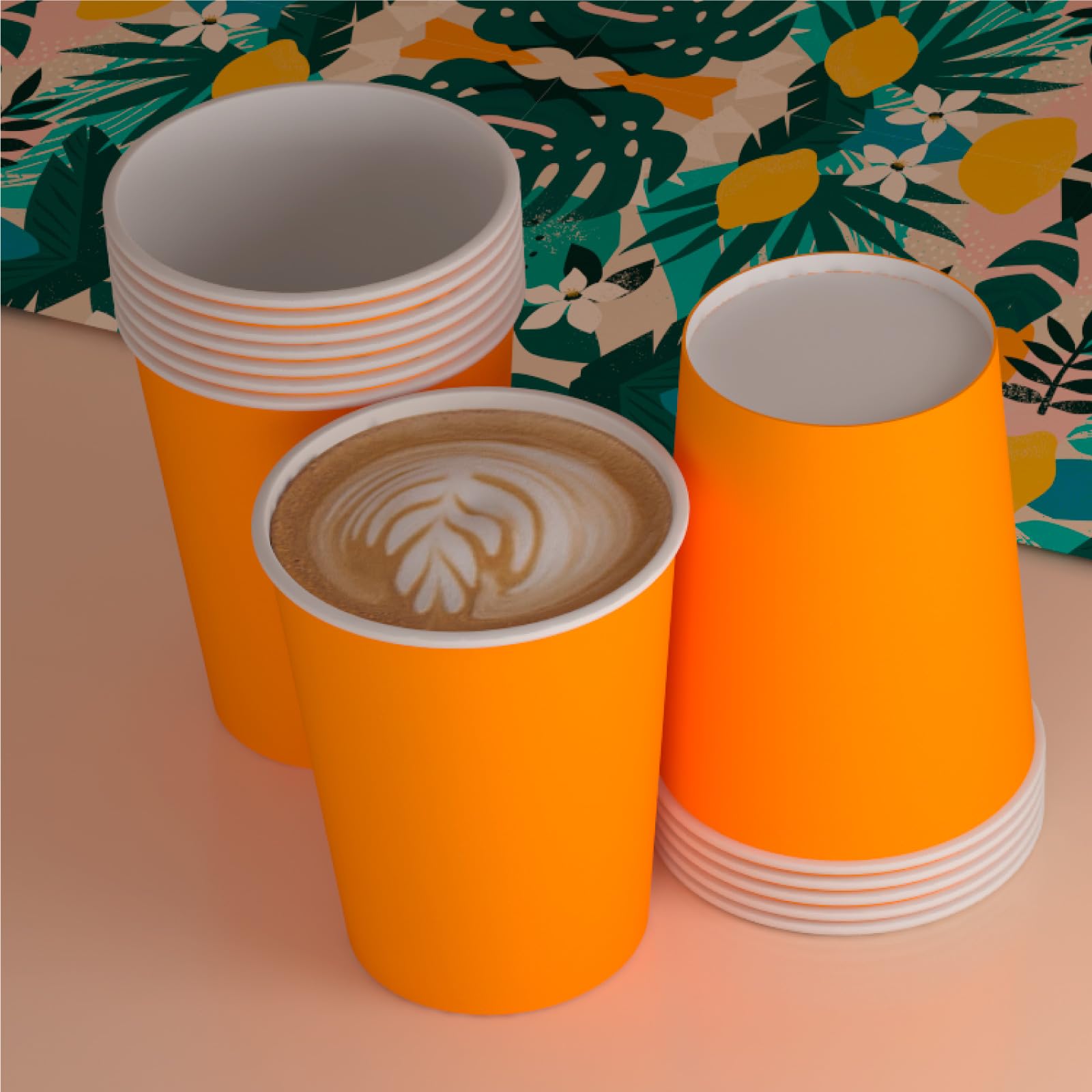 200 vasos de café para llevar, de papel naranja, 200 ml, con tapa de papel, bebidas calientes y frías, té infusionado de agua ecológicos biodegradables, tazas desechables de colores + 200 tapas de