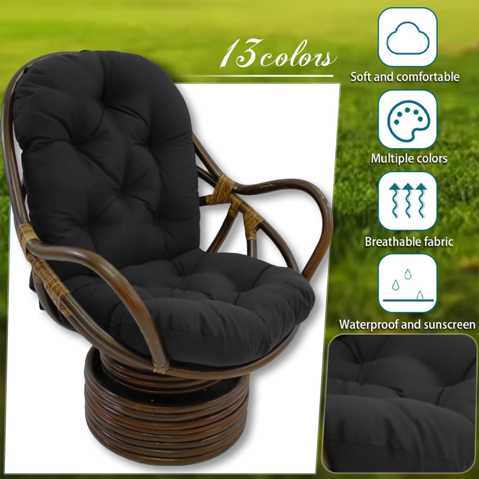 Silla mecedora giratoria respaldo alto copetudo impermeable ratán 120 x 60 cm marrón