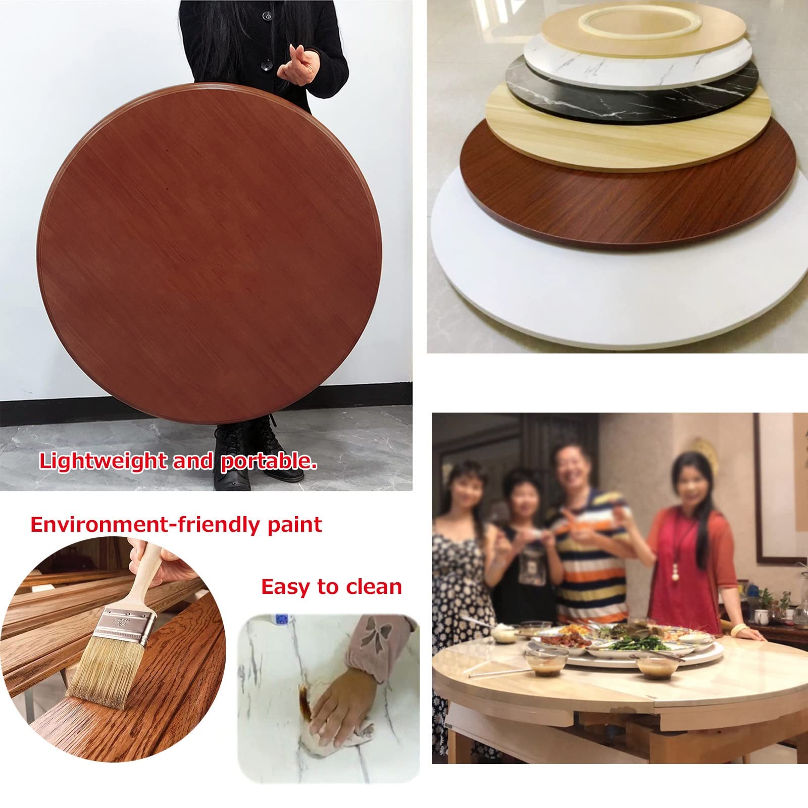 DIBAKO Rotatable Wooden Lazy Susan – 32" (80cm) White Serving Turntable For Dining Table